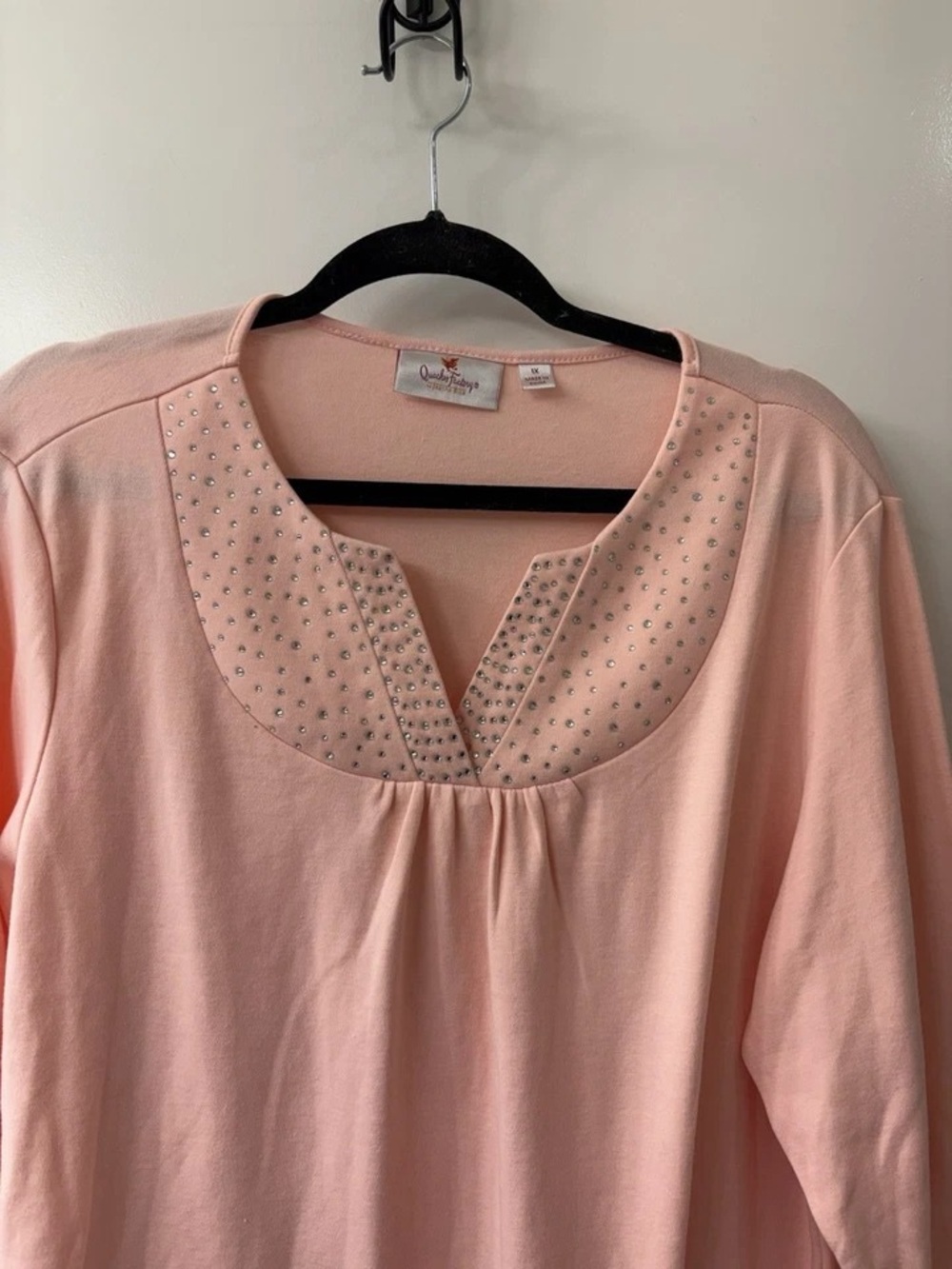 Quacker Factory Light Pink Embellished Scoop Neck Top - Picture 2 of 5